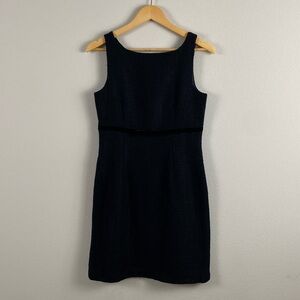 Gap Wool Blend Tweed Textured Sheath Dress | Velvet Bow Detail | Dark Gray/Black